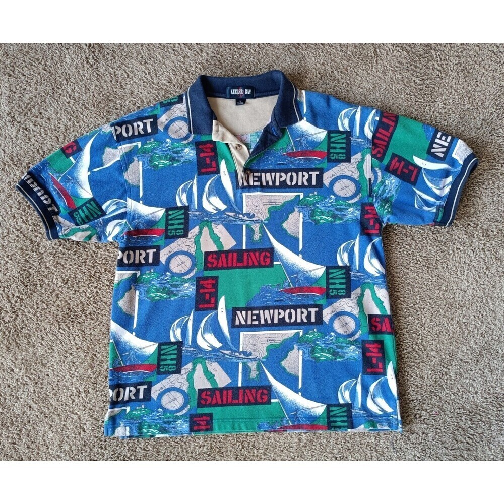 Keeler Bay Polo Shirt Men's Medium Nautical Short Sleeve Vintage